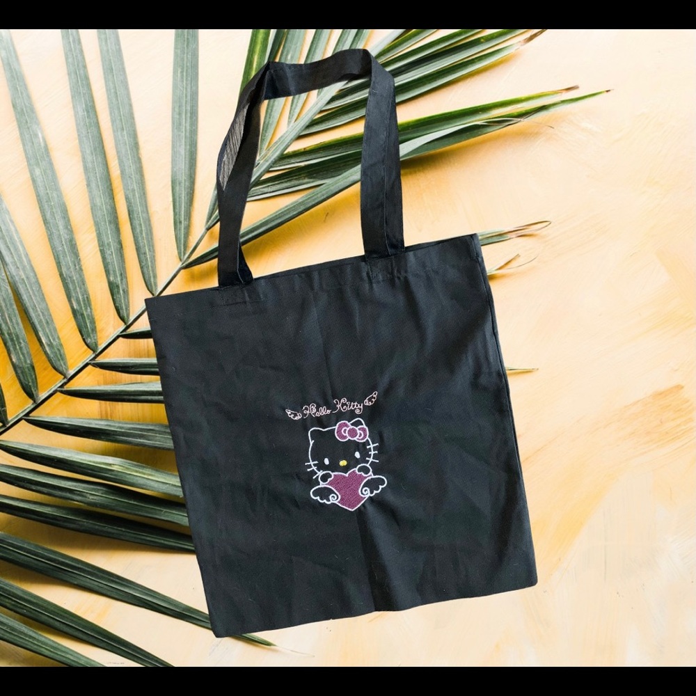 Hello kitty embroidered black tote bag